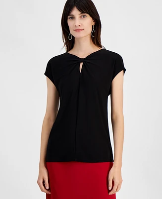 Kasper Women's Twist Keyhole-Neck Cap-Sleeve Top, Regular and Petite Sizes