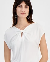 Kasper Women's Twist Keyhole-Neck Cap-Sleeve Top, Regular and Petite Sizes