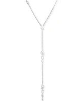 Emily in Paris Silver-Tone Pave & Cubic Zirconia Cluster Lariat Necklace, 16" + 3" extender