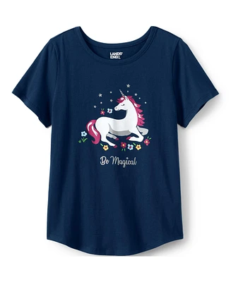 Lands' End Big Girls Plus Short Sleeve Curved Hem Graphic Tee Shirt