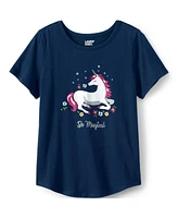 Lands' End Big Girls Plus Short Sleeve Curved Hem Graphic Tee Shirt