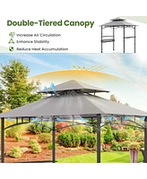 Skonyon 8 x 5 Ft Outdoor Grill Gazebo with 2 Side Shelves and 20 Hooks