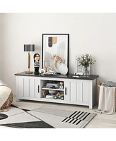 Gymax Farmhouse Tv Stand for TVs up to 65'' Media Console Center w/ Doors Cubbies Dark Brown