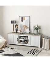 Gymax Farmhouse Tv Stand for TVs up to 65'' Media Console Center w/ Doors Cubbies Dark Brown
