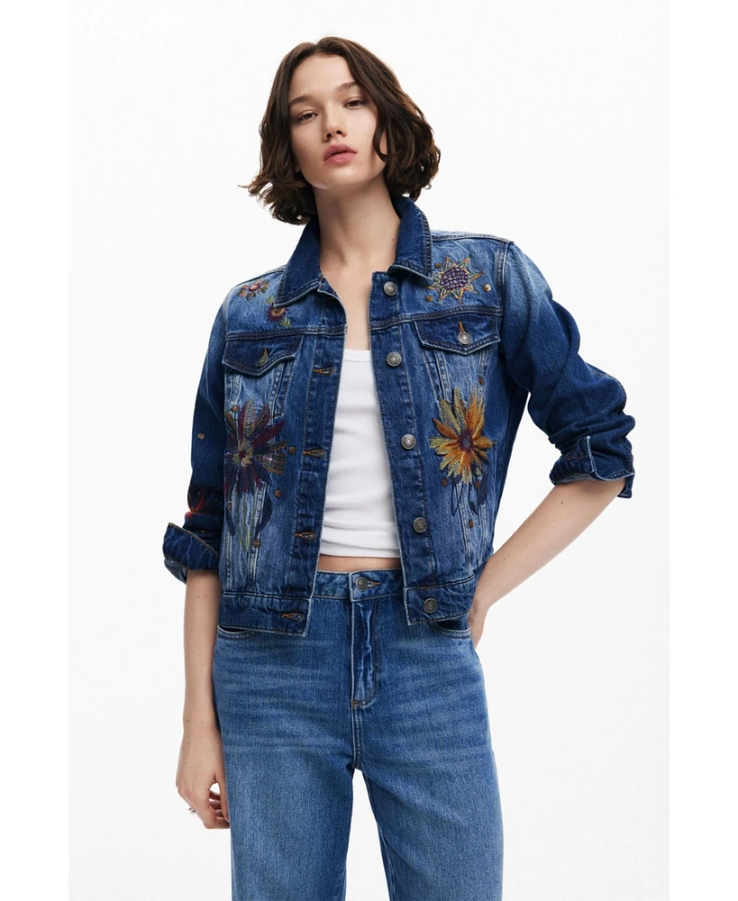 Desigual Women's Floral trucker denim jacket