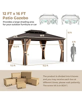 Givimo 12' x 16' Double-Roof Hardtop Gazebo with Galvanized Steel Roof