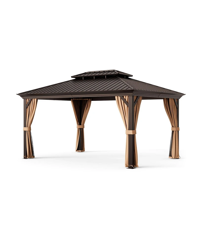 Givimo 12' x 16' Double-Roof Hardtop Gazebo with Galvanized Steel Roof
