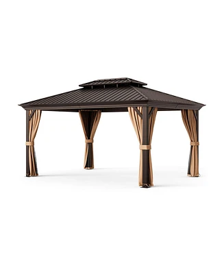 Givimo 12' x 16' Double-Roof Hardtop Gazebo with Galvanized Steel Roof