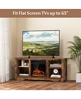 Gymax Fireplace Tv Stand for 65'' Flat Screen Tv w/ 18'' Electric Fireplace Heater