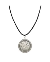 American Coin Treasures 16359 Barber Silver Half Dollar Coin Pendant with Leather Cord for Men