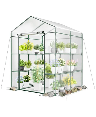 Slickblue Walk-in Greenhouse with 4 Tiers 8 Shelves Pvc Cover Roll-up Zippered Door