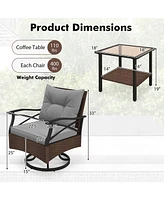 Costway 3 Pcs Patio Swivel Rocker Set with 2-Tier Coffee Table & Cozy Seat Back Cushions