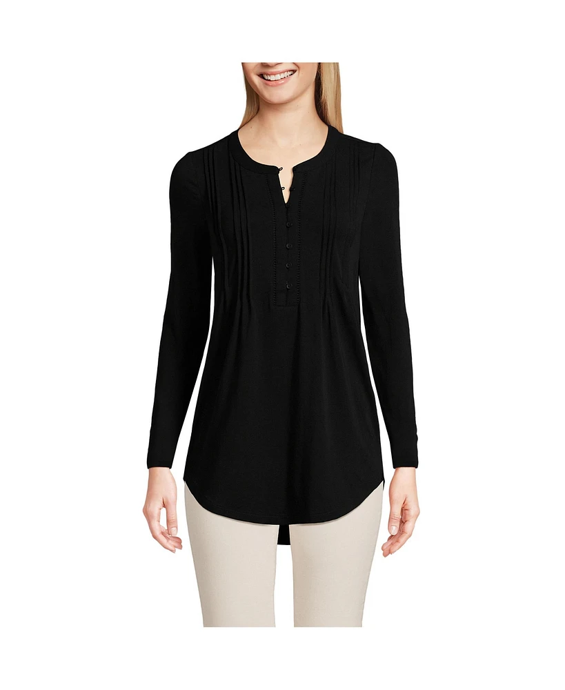 Lands' End Petite Long Sleeve Lattice Pintuck Tunic