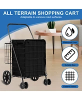 Sugift Folding Shopping Cart with Removable Waterproof Liner, 360° Swivel Wheels, Heavy Duty Utility Cart for Shopping