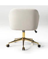 WestinTrends Upholstered Velvet Swivel Vanity Office Chair With Wheels