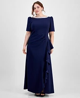 Alex Evenings Plus Embellished Boat-Neck Cascade Ruffle Gown