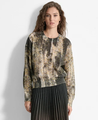 Dkny Women's Printed Round-Neck Long-Sleeve Sweater