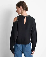 Dkny Women's Embellished Cold-Shoulder Long-Sleeve Sweater