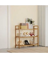 Skonyon 3-Tier Bamboo Shoe Rack Storage Organizer with Adjustable Shelving