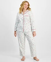 Charter Club Plus Cotton Flannel Printed Pajama Set, Created for Macy's