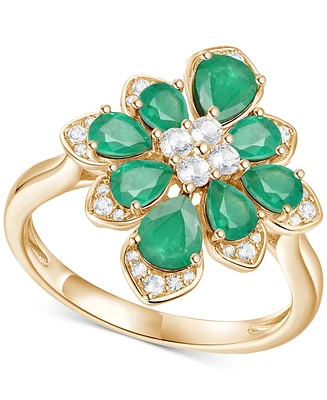 Emerald (1-3/4 ct. t.w.) & Diamond (1/4 Pear Flower Ring 14k Gold (Also Ruby Sapphire)