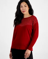 Ak Anne Klein Petite Embellished Boat-Neck Sweater