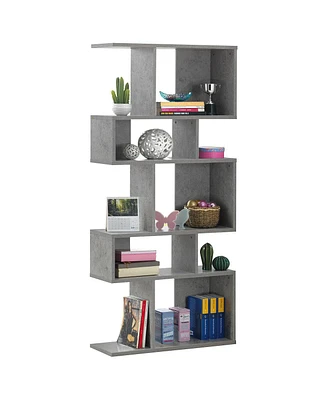 Gymax 5 Cubes Ladder Shelf Freestanding Corner Bookshelf Display Rack Bookcase Gray