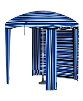 Outsunny Beach Cabana Umbrella with Bag, Windows, Blue Stripe