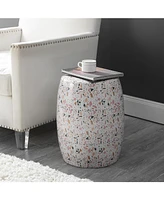Jonathan Y Chiara 17.5" Terrazzo Ceramic Garden Stool, White/Pink