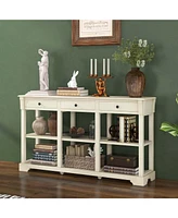Costway 58" Long Sofa Table with Storage Retro Console Table with 3 Drawers & Open Shelves