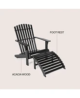 Jonathan Y Saranac 2-Piece Traditional Rustic Acacia Wood Adirondack Chair with Detachable Ottoman, White