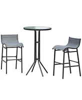 Outsunny 3 Piece Bar Height Outdoor Bistro Set for 2, Charcoal Gray