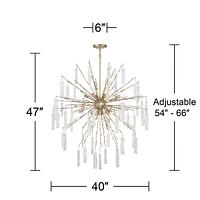 Madeleine Brass Gold Rain Chandelier Lighting 40" Wide Modern Glam Textured Cylinder Shades 14-Light Fixture for Dining Room House Foyer Kitchen Islan