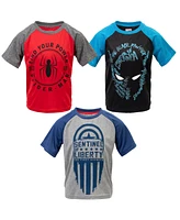 Marvel Little Boys Spider-Man Avengers Miles Morales Venom Hulk Captain America 3 Pack Athletic T-Shirts to