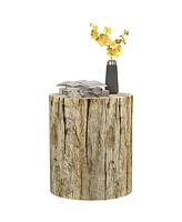 Homcom Tree Stump Stool, Concrete Side Table with Wood Grain Finish