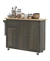 Homcom Triple-Cabinet Rolling Kitchen Island on Wheels, Kitchen Cart