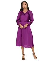 Jessica Howard Petite Cowl-Neck Long-Sleeve Fit & Flare Dress