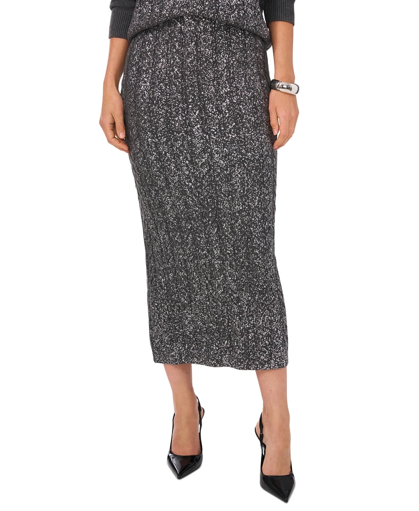 Vince Camuto Women's Cable-Knit Shine Pull-On Midi Sweater Skirt