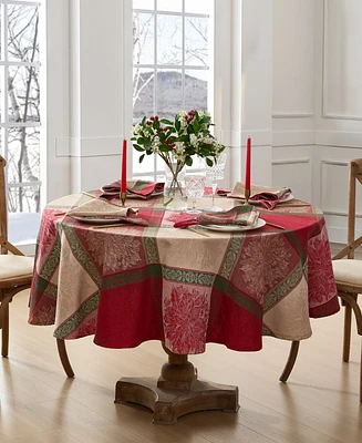 Elrene Prestige Poinsettia Jacquard Oval Tablecloth, 84"x 60"