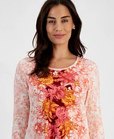 Jm Collection Petite Ombre Floral 3/4-Sleeve Top, Created for Macy's