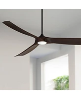 Casa Vieja 70" Kona Wind Large Modern Industrial Indoor Outdoor Ceiling Fan 3 Blade Led Light Remote Control Black Finish Walnut Finish Blades Bedroom