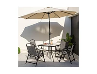 Slickblue 34 Inch Outdoor Dining Table Square Tempered Glass Table with 1.5 Inch Umbrella Hole-Black