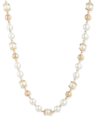 Marchesa Gold-Tone Imitation Pearl Filigree Collar Necklace, 16"+ 3" extender