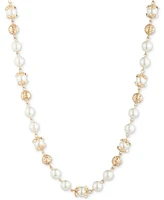 Marchesa Gold-Tone Imitation Pearl Filigree Collar Necklace, 16"+ 3" extender