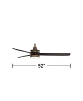 52" Windspun Rustic Farmhouse 3 Blade Indoor Ceiling Fan with Dimmable Led Light Remote Control Oil Rubbed Bronze Matte Black Wood for Living Kitchen