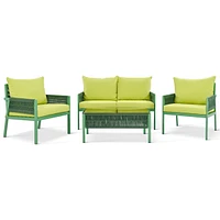 4-Piece Rope Patio Furniture Set, Tempered Glass Table