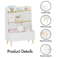 Sturdy Kids Bookshelf w/ Storage Bin & Wall Anchor White 2-Tier
