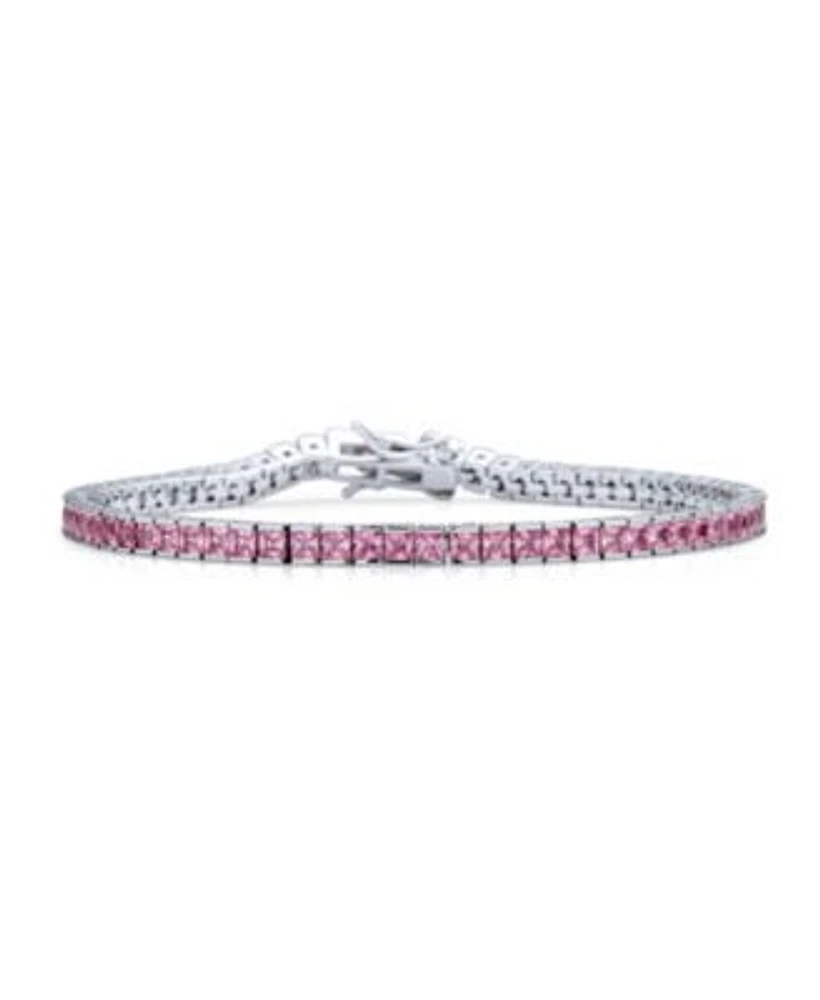 Bling Jewelry 10CT Simple Classic Cubic Zirconia Square Light Pink Princess Cut Cz Tennis Bracelet Prom Sterling Silver
