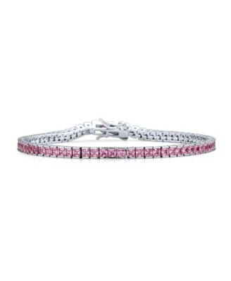 Bling Jewelry 10CT Simple Classic Cubic Zirconia Square Light Pink Princess Cut Cz Tennis Bracelet Prom Sterling Silver