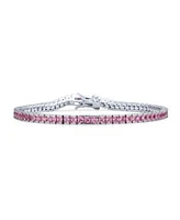 Bling Jewelry 10CT Simple Classic Cubic Zirconia Square Light Pink Princess Cut Cz Tennis Bracelet Prom Sterling Silver